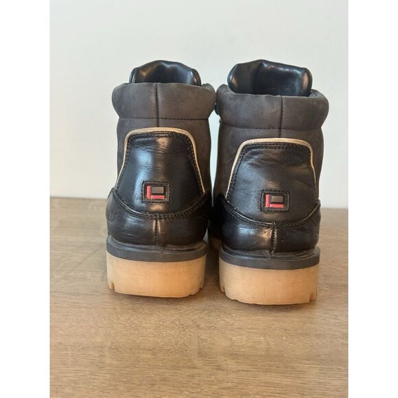 FUBO Vintage Men's 6.5 Women 8.5 Black Leather Ankle Boots Chunky Sole Steel Toe - Picture 5 of 10